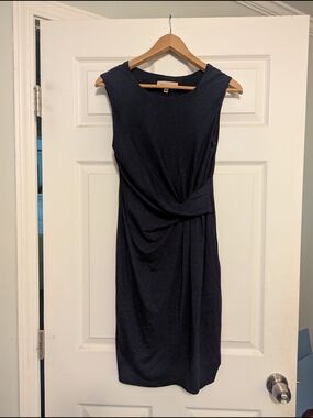 Philosophy Navy Twist-Detail Midi Sheath Dress